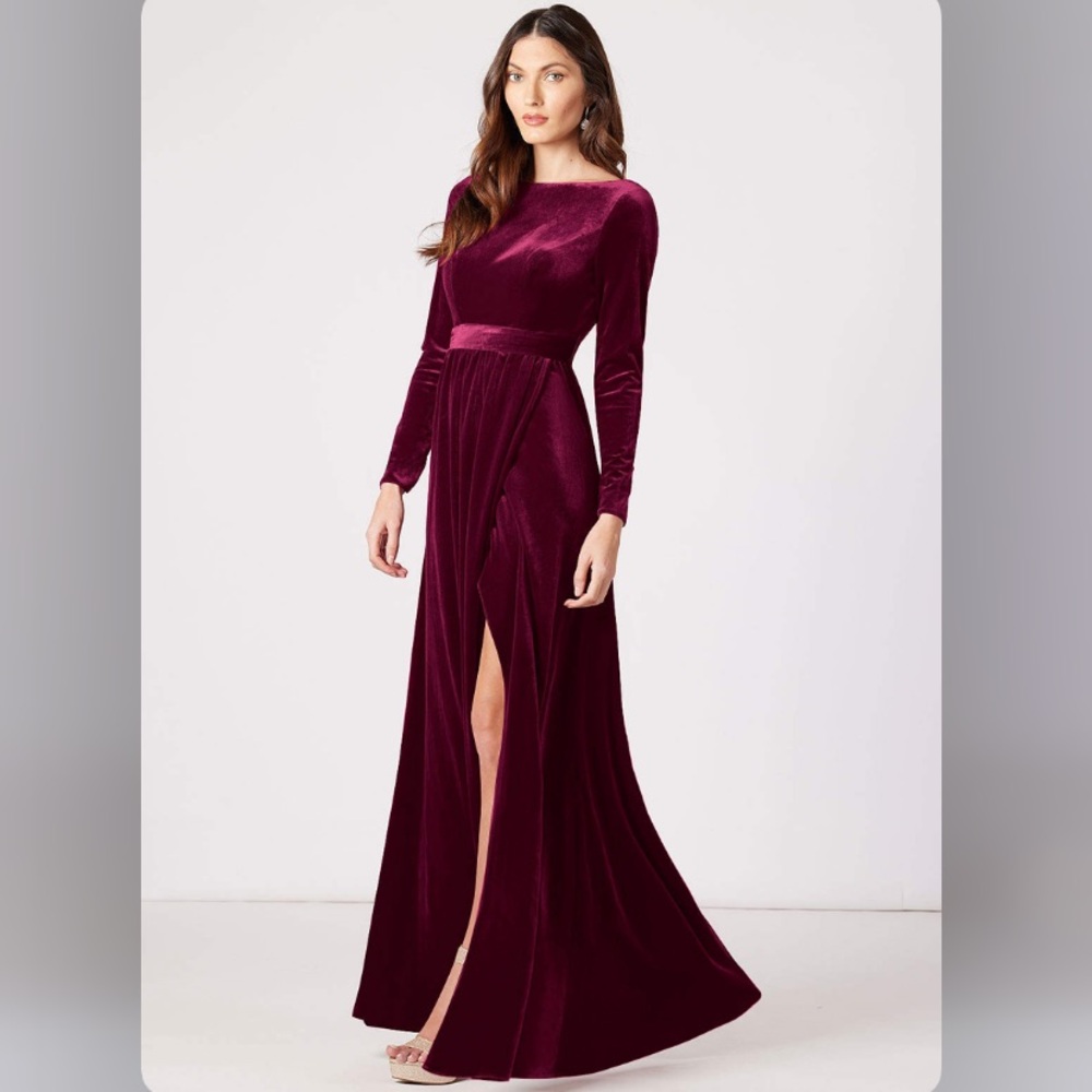 Azazie Brynn Velvet Dress in Cabernet